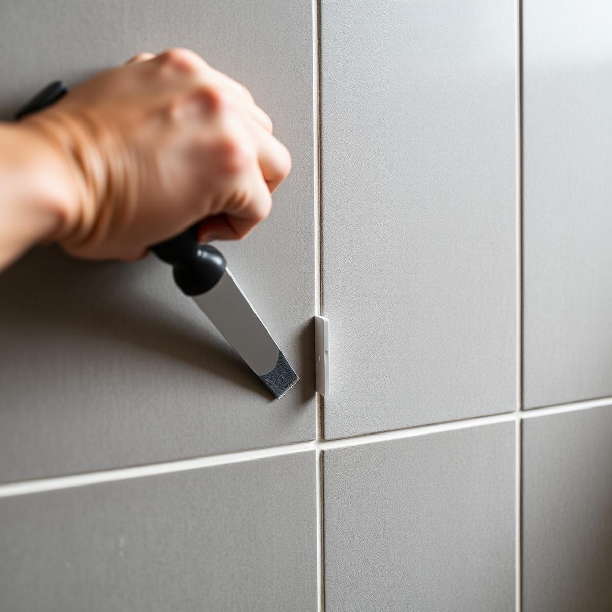 Tiler working on a wall tile installation